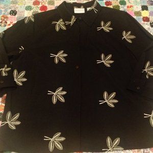 Alfred Dunner Black Embroidered Button Down sz 18